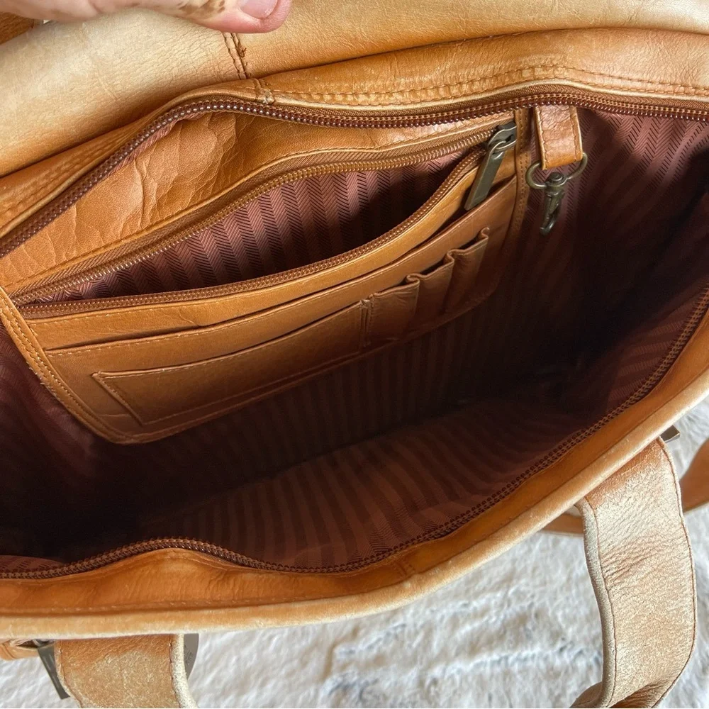 CLAIRE CHASE Genuine Leather Brown Briefcase Tan Leather Men's Bag